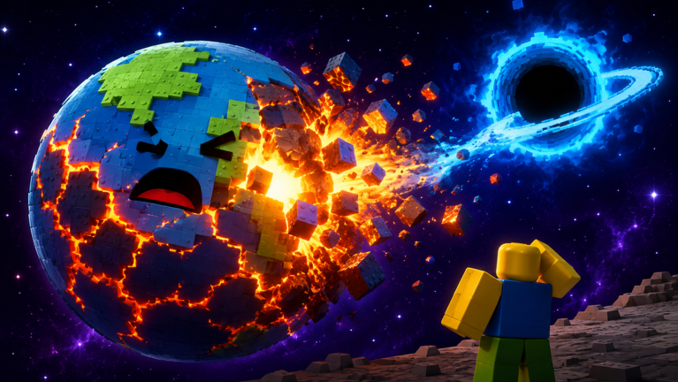 Official Planet RNG art of a planet cracking apart into a black hole